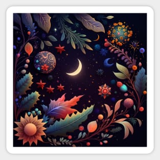 10. Celestial Bohemian Flowers Aesthetic Design Stars Moon Floral Cosmic Pattern Sticker